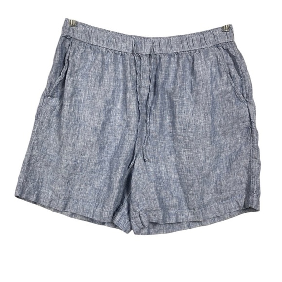 Tahari 100% Linen Pull On Drawstring Shorts Size L Blue Pockets - Picture 1 of 6